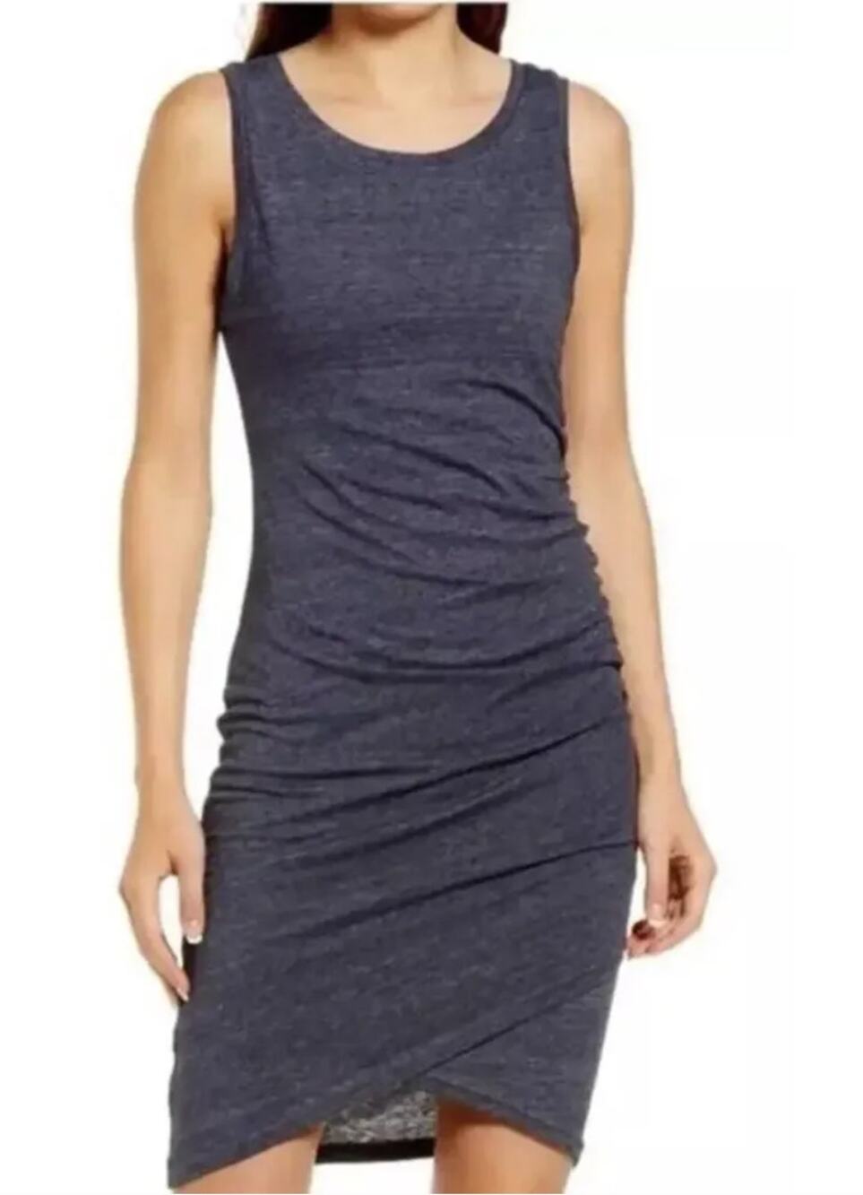 TREASURE & BOND Ruched Jersey Tank Dress XS Gray Blue Sleeveless NWT